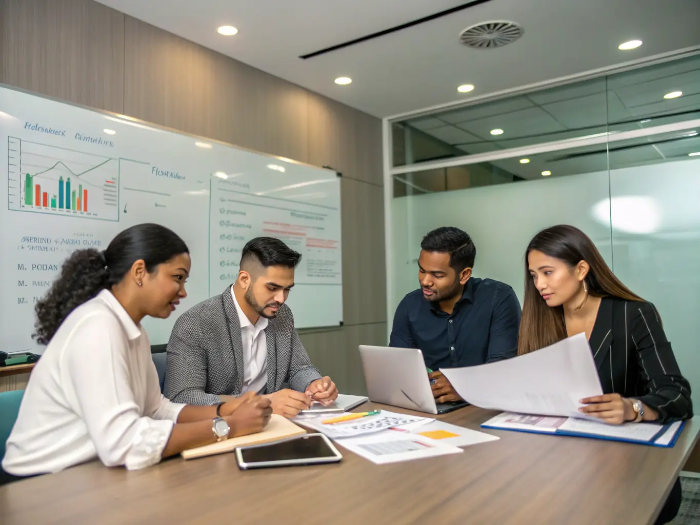 A group of diverse professionals are participating in a leadership workshop, engaging in a team-building exercise that promotes collaboration and communication.